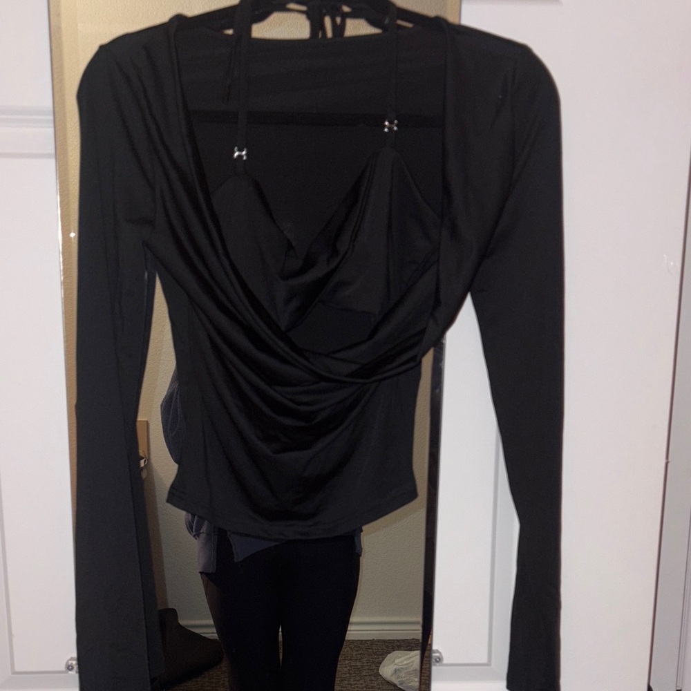 SHEIN Black Drape Front Blouse